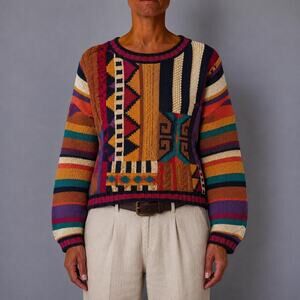 Vintage 80s Coogi Style Ramie & Cotton Retro Bulky Knit Sweater Unisex Sz Medium
